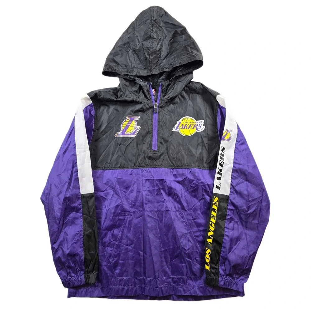 NBA Los Angeles Lakers Windbreaker Jacket Kids Medium 10-12 Purple Black 1/4 Zip